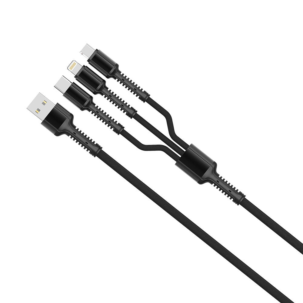 USB-A Charging Cable - Lightning / microUSB / USB-C ColorWay CW-CBU3003, 20W, 1.2m, Gray