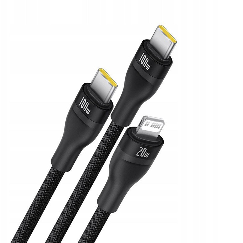 Καλώδιο Φόρτισης USB-C - Lightning / 2 x USB-C Baseus Flash Series III 3in1, 100W, 1.5m, Μαύρο P10377502111-00