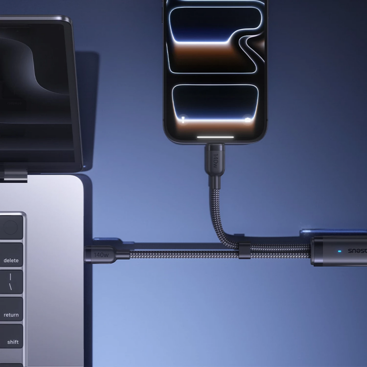 Καλώδιο Φόρτισης USB-C - 2 x USB-C Baseus Flash 4 2in1, 140W, 1.5m, Μαύρο E0426X00