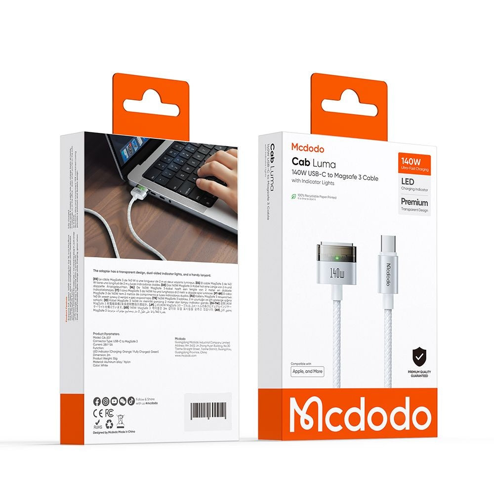 Καλώδιο Φόρτισης McDodo CA-2071, USB-C - MagSafe 3, 140W, 2m, Λευκό