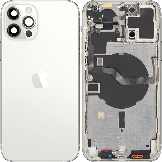 Apple iPhone 12 Pro Max Battery Cover, With Middle Case, Silver, Premium Swap