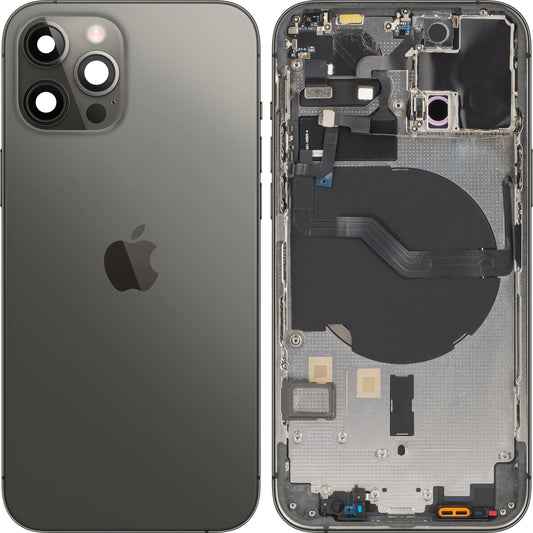 Apple iPhone 12 Pro Battery Cover, With Middle Case, Black (Graphite), Premium Swap