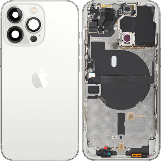 Apple iPhone 13 Pro Battery Cover, With Middle Case, Silver, Premium Swap