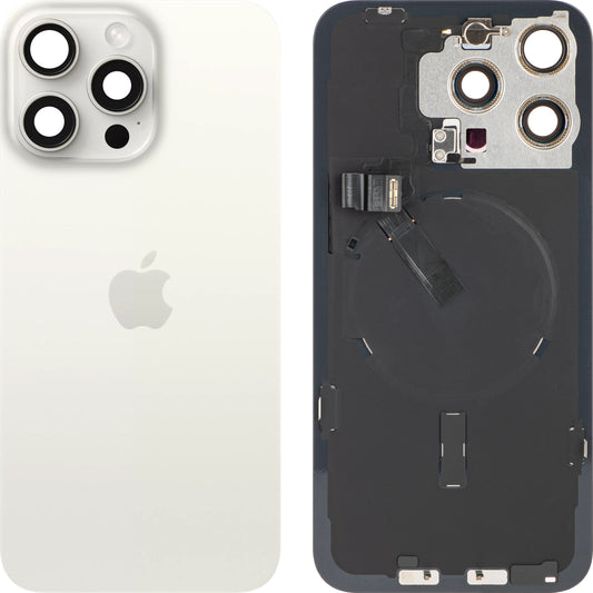 Apple iPhone 15 Pro Max Battery Cover, White (White Titanium), Premium Swap