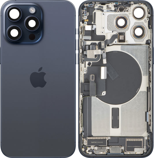 Πίσω Κάλυμμα Μπαταρίας Apple iPhone 15 Pro Max, Με Μεσαίο Πλαίσιο, Πλήρη Ανταλλακτικά, Μπλε (Blue Titanium), Premium Ανταλλαγή