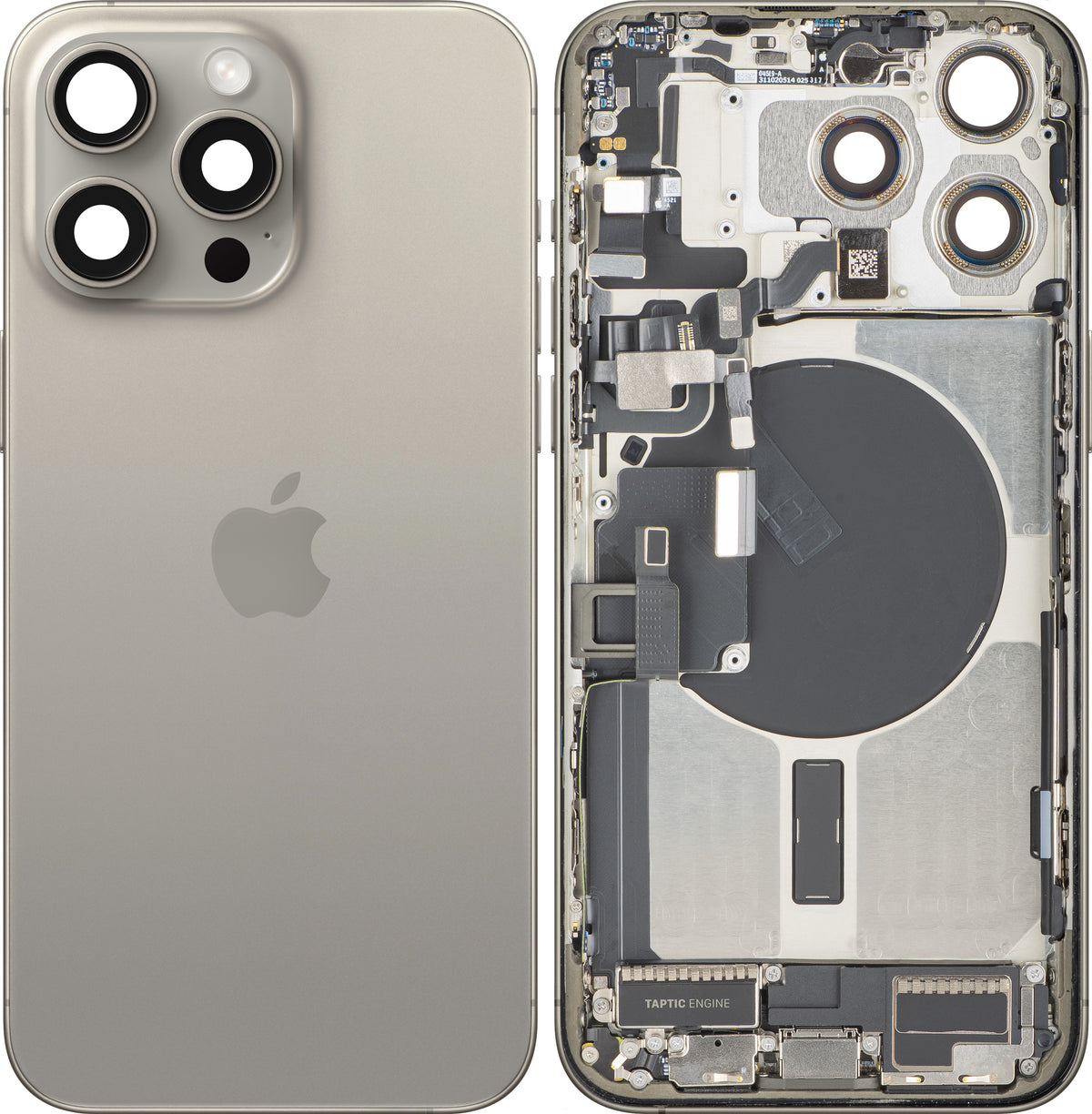 Apple iPhone 15 Pro Max Battery Cover, With Middle Case, Full Parts, Beige (Natural Titanium), Premium Swap