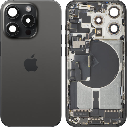Πίσω Κάλυμμα Μπαταρίας Apple iPhone 15 Pro, Με Μεσαίο Πλαίσιο, Πλήρη Ανταλλακτικά, Μαύρο (Black Titanium), Premium Ανταλλαγή
