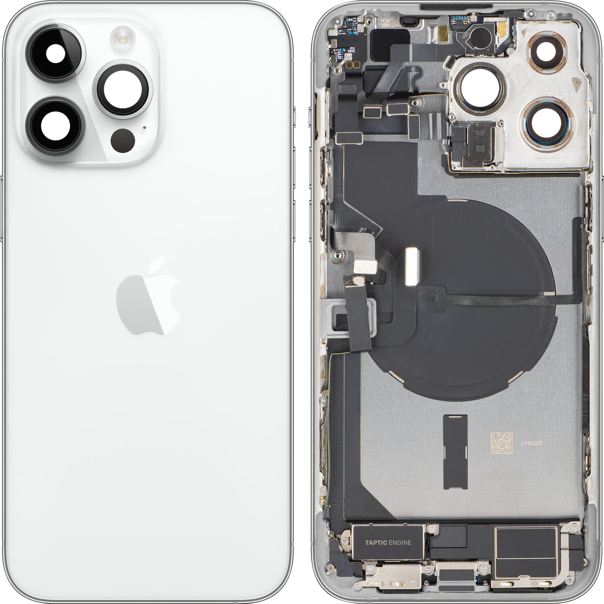 Apple iPhone 14 Pro Max Battery Cover, With Middle Case, Full Parts, Silver, Premium Swap