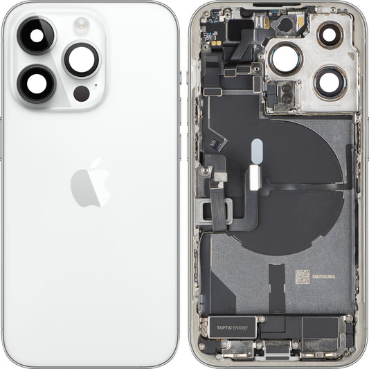 Apple iPhone 14 Pro Battery Cover, With Middle Case, Full Parts, Silver, Premium Swap
