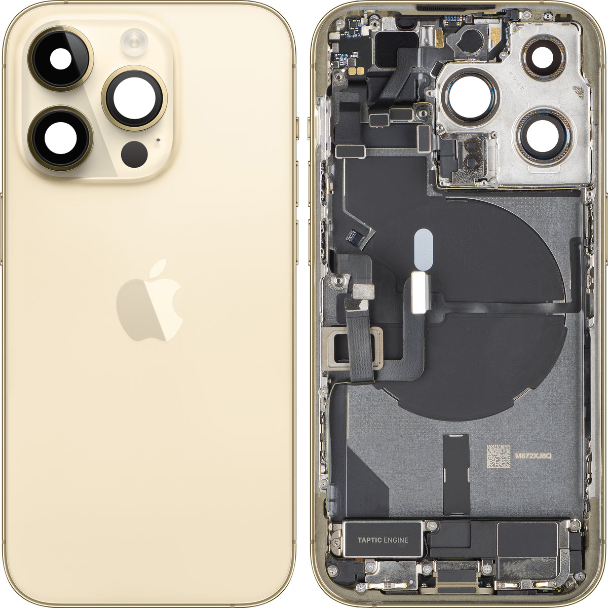 Apple iPhone 14 Pro Battery Cover, With Middle Case, Full Parts, Gold, Premium Swap