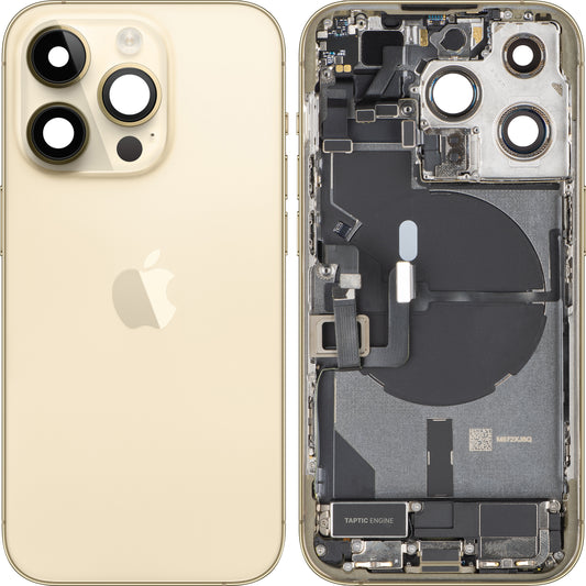 Apple iPhone 14 Pro Battery Cover, With Middle Case, Full Parts, Gold, Premium Swap