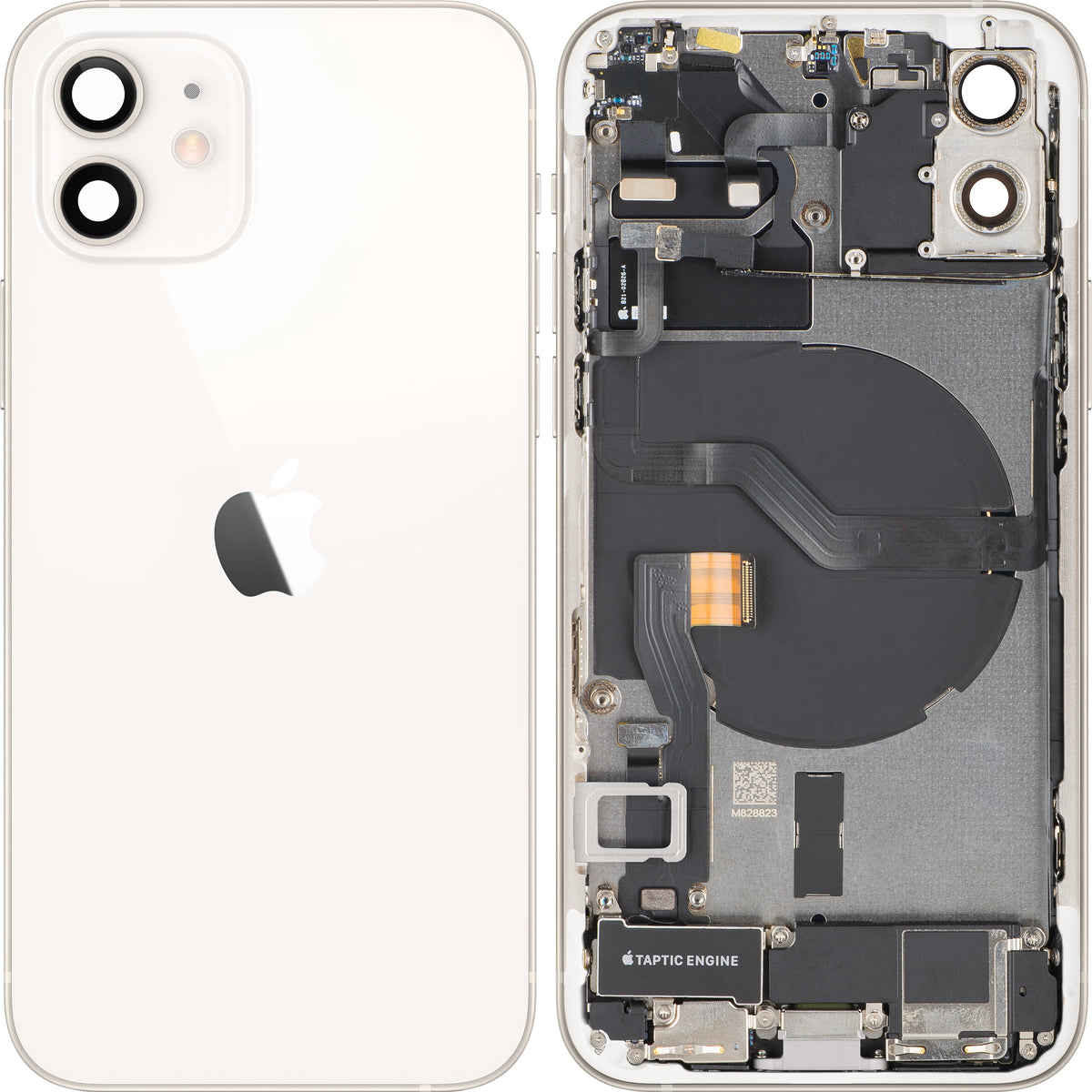 Apple iPhone 12 Battery Cover, With Middle Case, Full Parts, White, Premium Swap