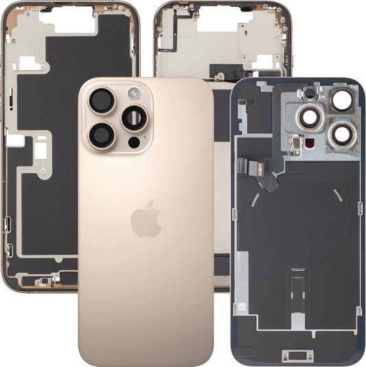 Πίσω Κάλυμμα Μπαταρίας Apple iPhone 16 Pro Max, Με Μεσαίο Πλαίσιο, Πλήρη Ανταλλακτικά, Χρυσό (Desert Titanium), Premium Ανταλλαγή