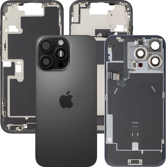Πίσω Κάλυμμα Μπαταρίας Apple iPhone 16 Pro Max, Με Μεσαίο Πλαίσιο, Πλήρη Ανταλλακτικά, Μαύρο (Black Titanium), Premium Ανταλλαγή