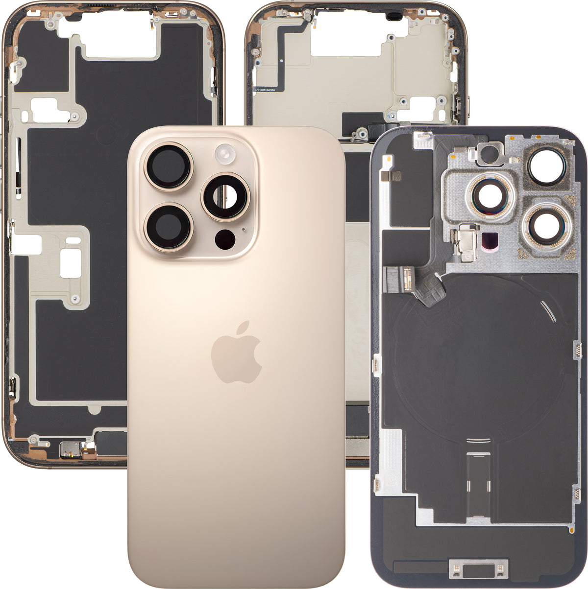 Apple iPhone 16 Pro Battery Cover, With Middle Case, Full Parts, Gold (Desert Titanium), Premium Swap