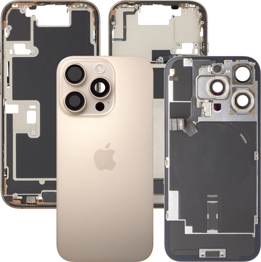Πίσω Κάλυμμα Μπαταρίας Apple iPhone 16 Pro, Με Μεσαίο Πλαίσιο, Πλήρη Ανταλλακτικά, Χρυσό (Desert Titanium), Premium Ανταλλαγή