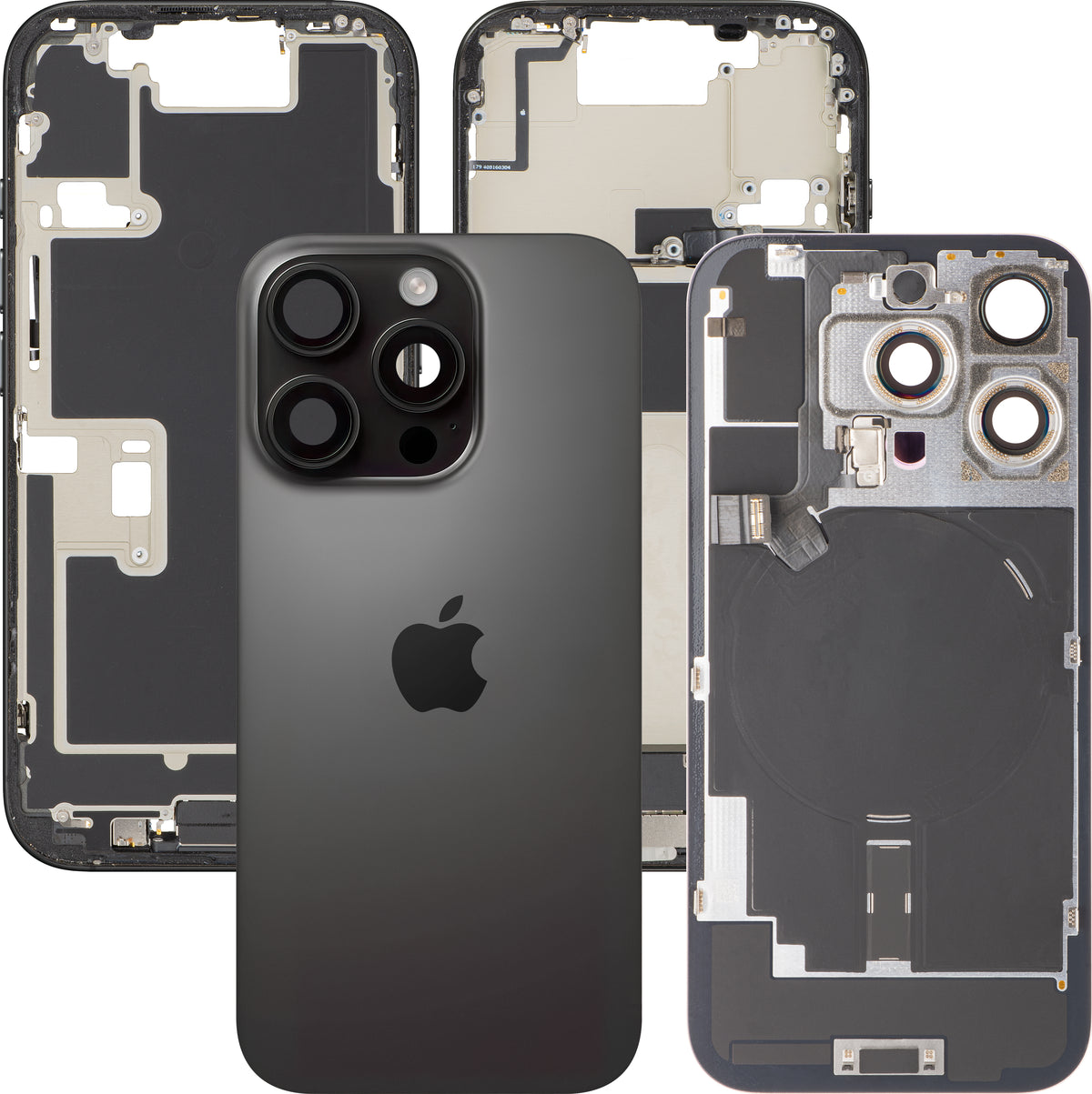 Apple iPhone 16 Pro Battery Cover, With Middle Case, Full Parts, Black (Black Titanium), Premium Swap