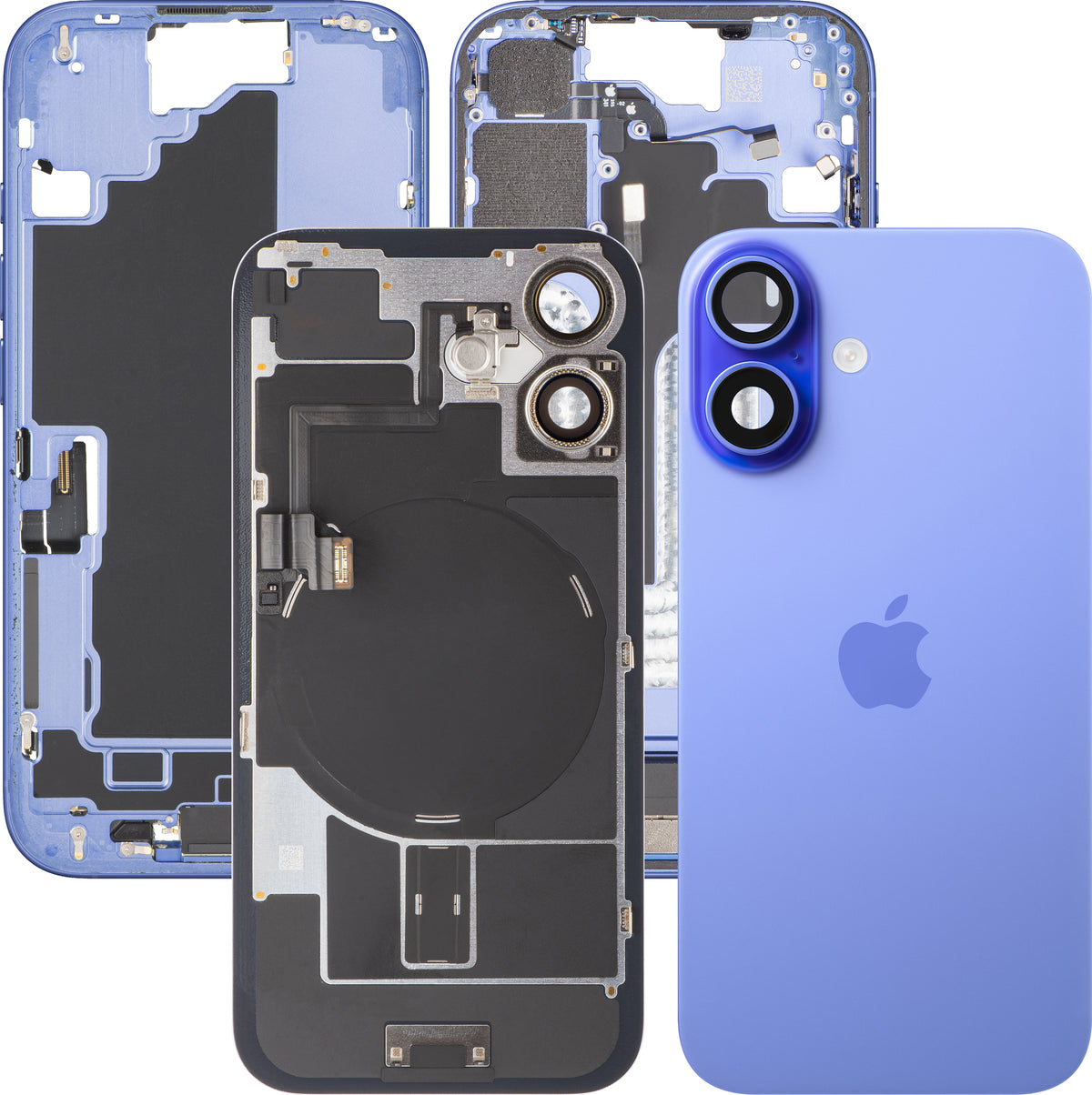 Apple iPhone 16 Battery Cover, With Middle Case, Full Parts, Blue (Ultramarine), Premium Swap