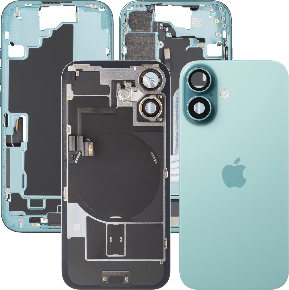 Apple iPhone 16 Battery Cover, With Middle Case, Full Parts, Green (Teal), Premium Swap