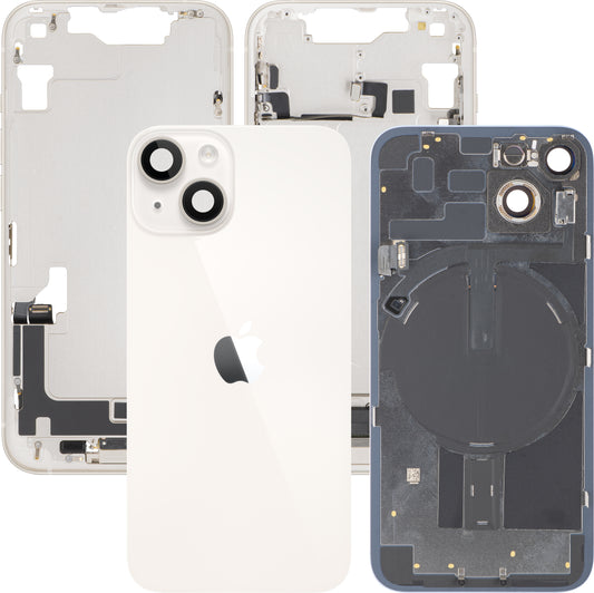 Apple iPhone 14 Battery Cover, With Middle Case, Full Parts, White (Starlight), Premium Swap