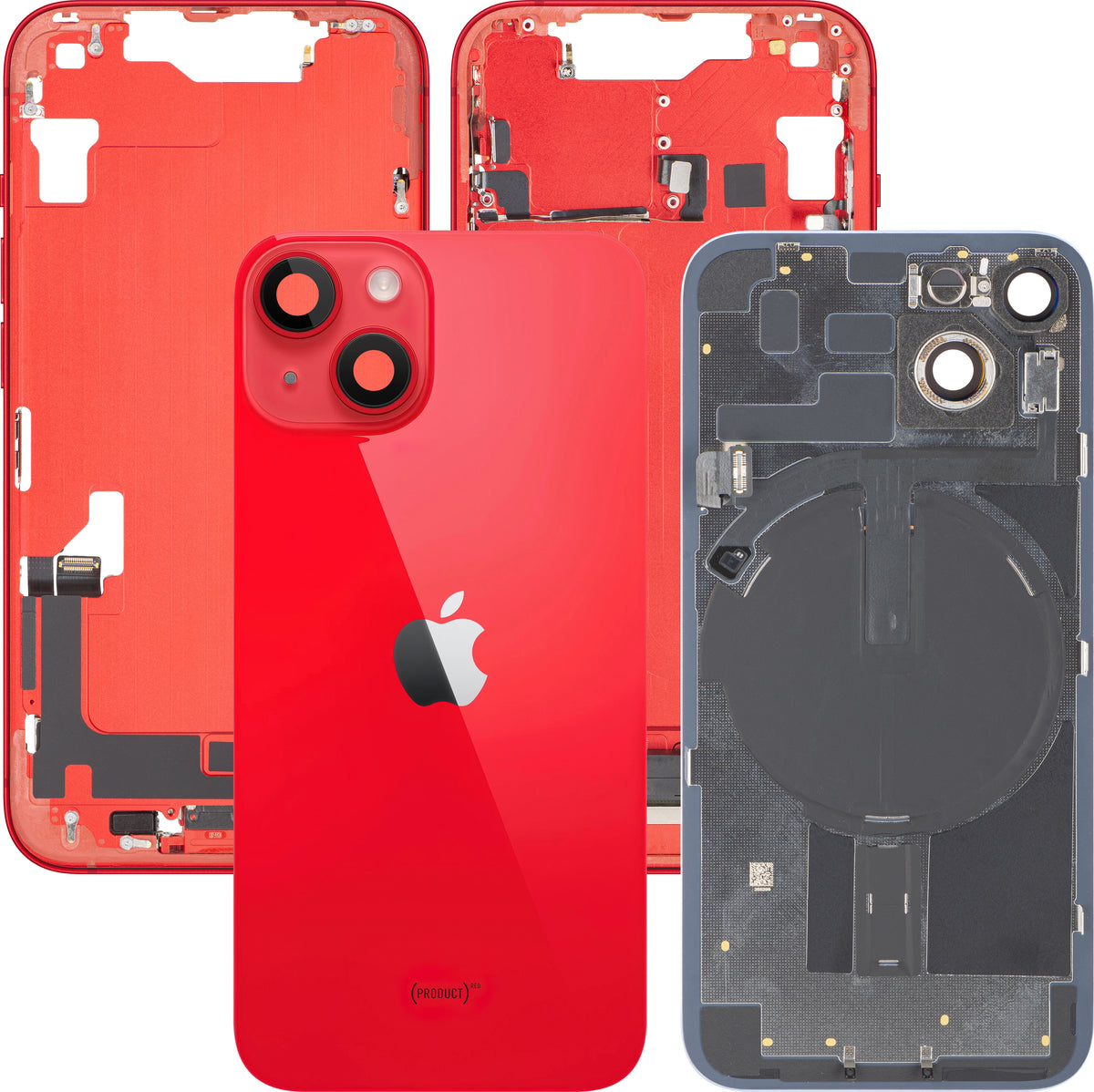 Apple iPhone 14 Battery Cover, With Middle Case, Full Parts, Red, Premium Swap