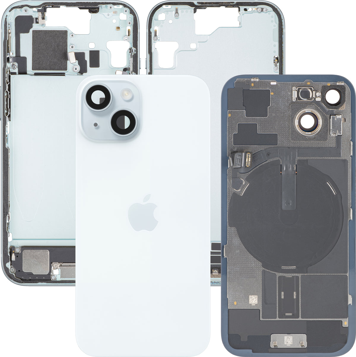 Apple iPhone 15 Battery Cover, With Middle Case, Full Parts, Blue, Premium Swap