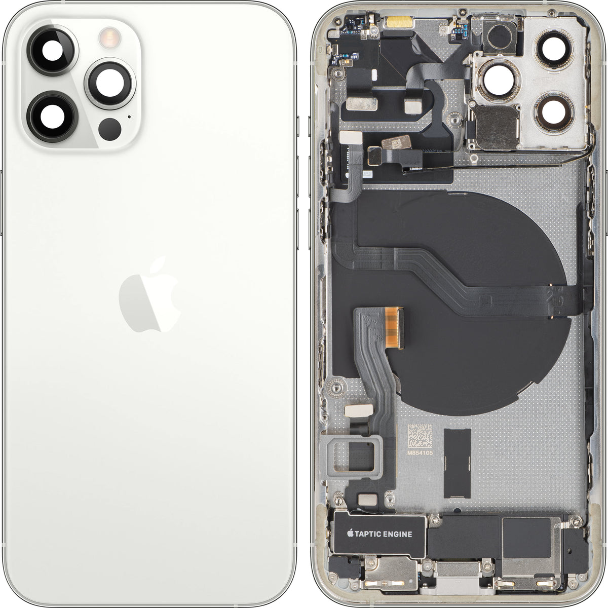 Apple iPhone 12 Pro Battery Cover, With Middle Case, Full Parts, Silver, Premium Swap