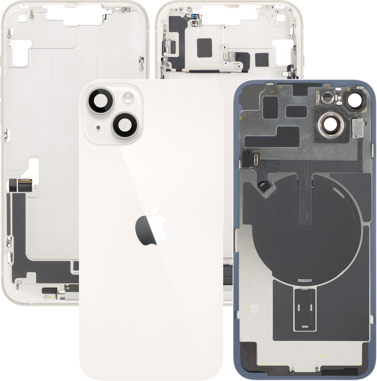 Apple iPhone 14 Plus Battery Cover, With Middle Case, Full Parts, White (Starlight), Premium Swap