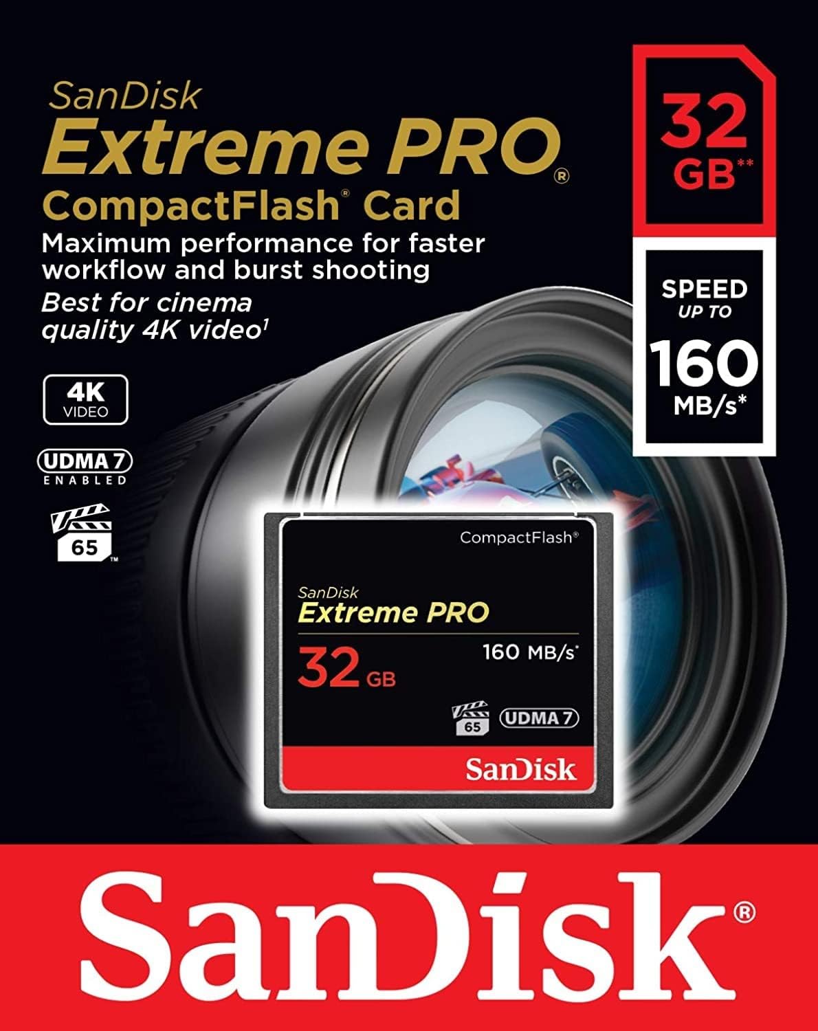 SanDisk Extreme Pro CompactFlash Memory Card, 32GB, UDMA 7 SDCFXPS-032G-X46