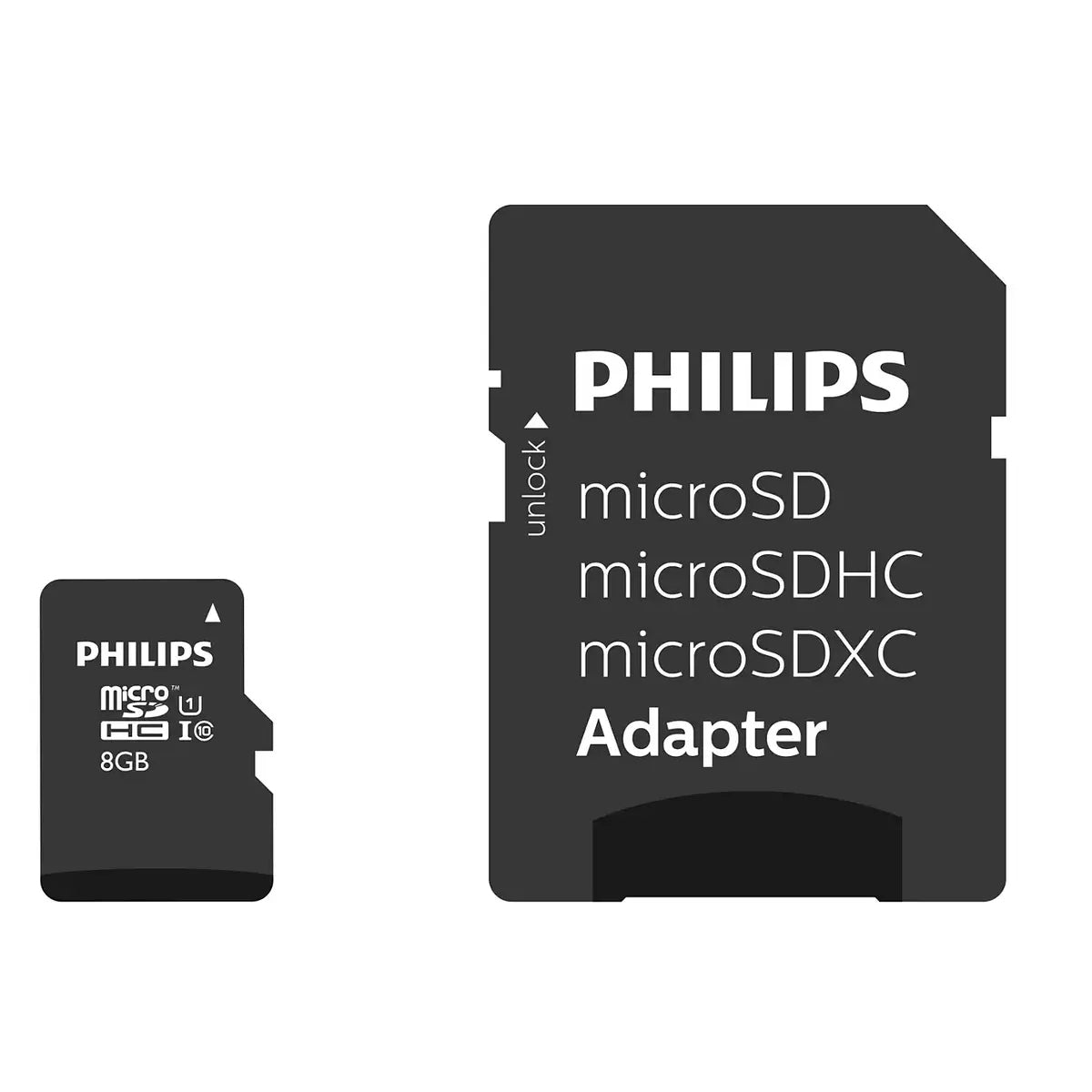 Philips microSDHC Memory Card, 8GB, Class 10 / UHS-1 U1, With Adapter FM08MP45B/10