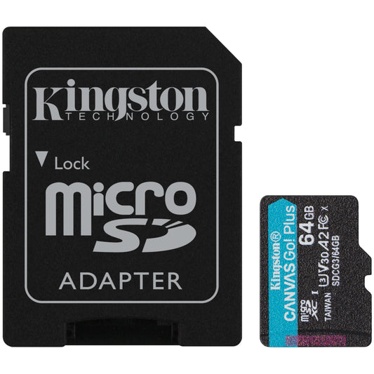 Κάρτα Μνήμης microSDXC Kingston Canvas Go Plus Android A2, 64Gb, Κατηγορία 10 / UHS-1 U3, Με Αντάπτορα SDCG3/64GB