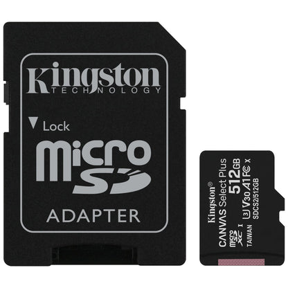 Kingston Canvas Select Plus Android A1 microSDXC Memory Card, 512GB, Class 10 / UHS-1 U3, With Adapter SDCS2/512GB