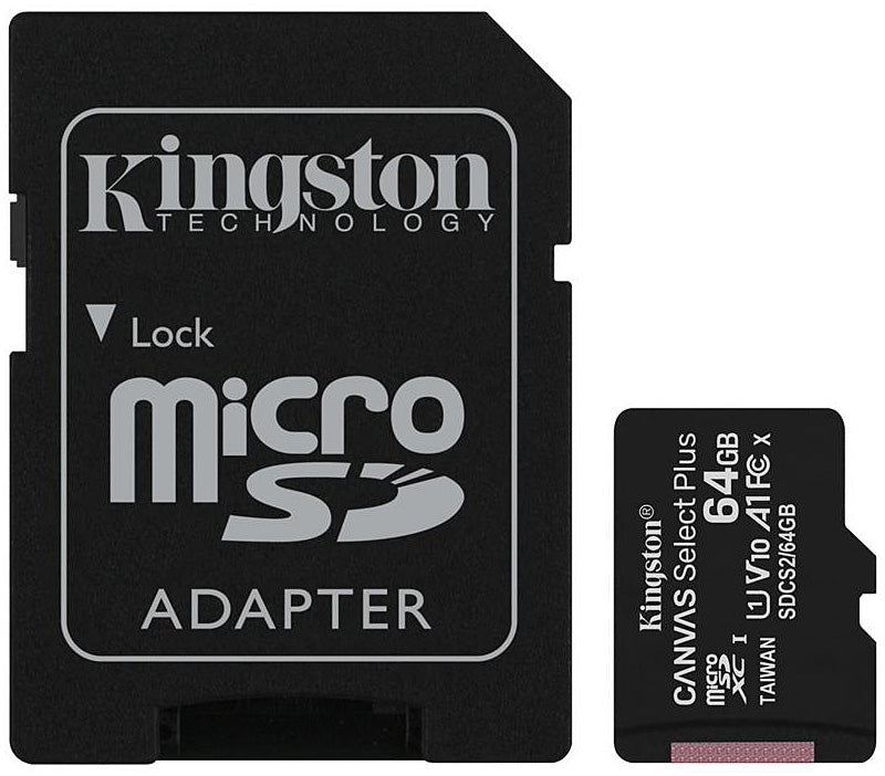 Κάρτα Μνήμης microSDXC Kingston Canvas Select Plus Android A1, 64Gb, Κλάση 10 / UHS-1 U1, Με Προσαρμογέα SDCS2/64GB