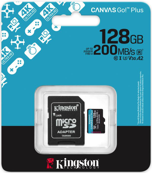 Κάρτα Μνήμης microSDXC Kingston Canvas Go Plus Android A2, 128Gb, Κλάση 10 / UHS-1 U3, Με Προσαρμογέα SDCG4/128GB