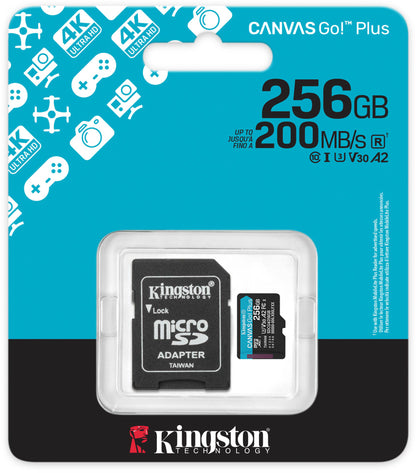 Κάρτα Μνήμης microSDXC Kingston Canvas Go Plus Android A2, 256Gb, Κλάση 10 / UHS-1 U3, Με Προσαρμογέα SDCG4/256GB