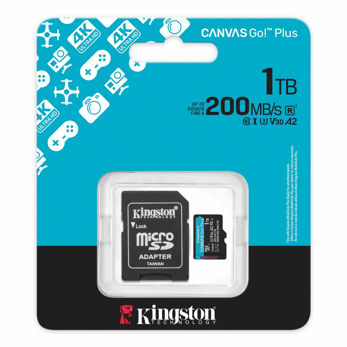 Κάρτα Μνήμης microSDXC Kingston Canvas Go Plus Android A2, 1TB, Κλάση 10 / UHS-1 U3, Με Προσαρμογέα ‎SDCG4/1TB