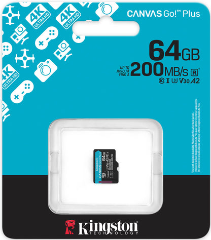 Κάρτα Μνήμης microSDXC Kingston Canvas Go Plus Android A2, 64Gb, Κλάση 10 / UHS-1 U3 SDCG4/64GBSP