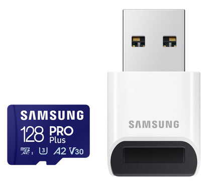 Samsung PRO Plus microSDXC Memory Card, 128Gb, Class 10 / UHS-1 U3, with Card Reader MB-MD128SB/WW