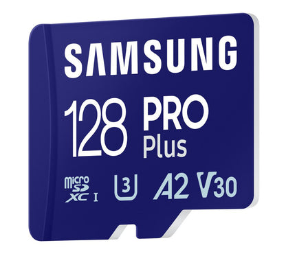Samsung PRO Plus microSDXC Memory Card, 128Gb, Class 10 / UHS-1 U3, with Card Reader MB-MD128SB/WW