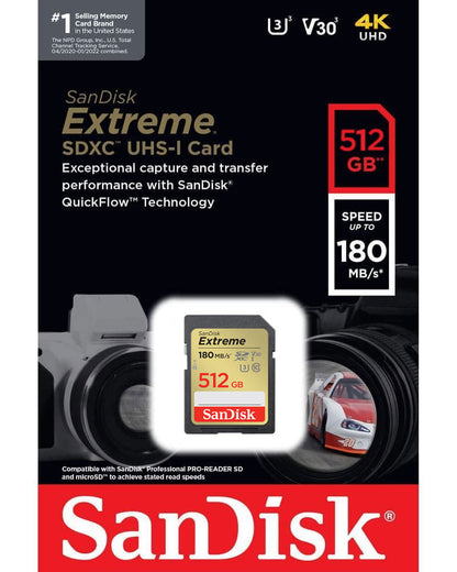 SanDisk Extreme SDXC Memory Card, 512GB, Class 10 / UHS-1 U3 SDSDXVV-512G-GNCIN