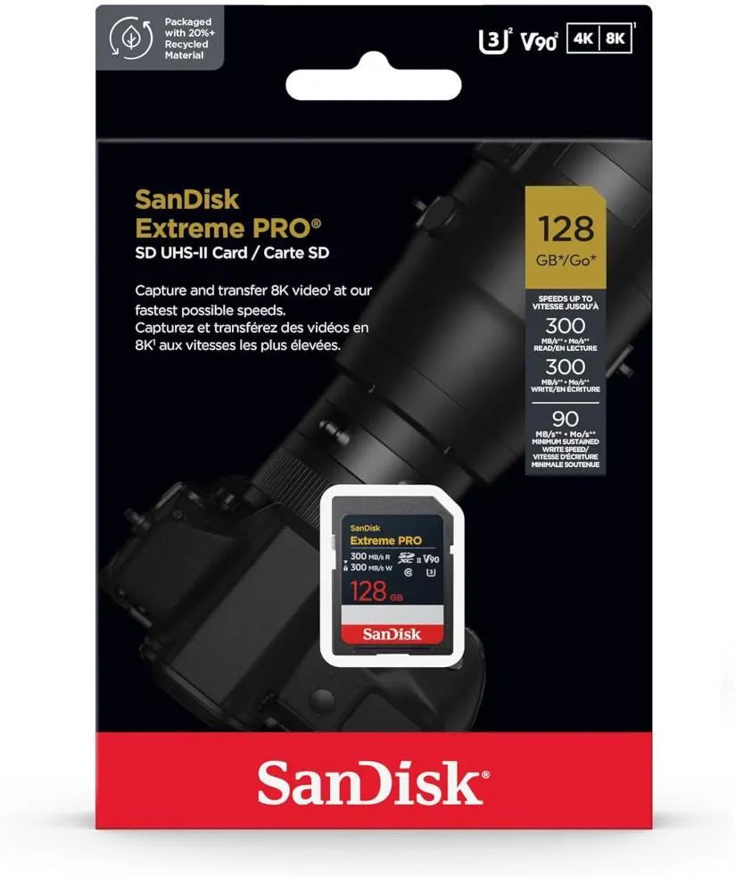 SanDisk Extreme Pro SDXC Memory Card, 128GB, Class 10 / UHS-2 U3 SDSDXDM-128G-GN4IN