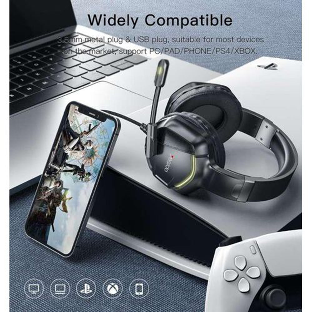 Gaming Headphones 3.5mm Yesido EK01, RGB, 1.2m, Black