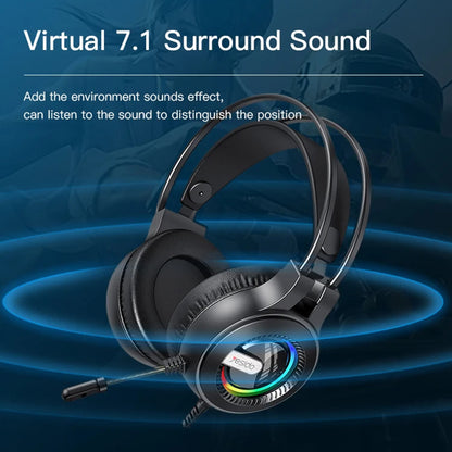 Gaming Headphones 3.5mm Yesido EK02, RGB, 2.2m, Black