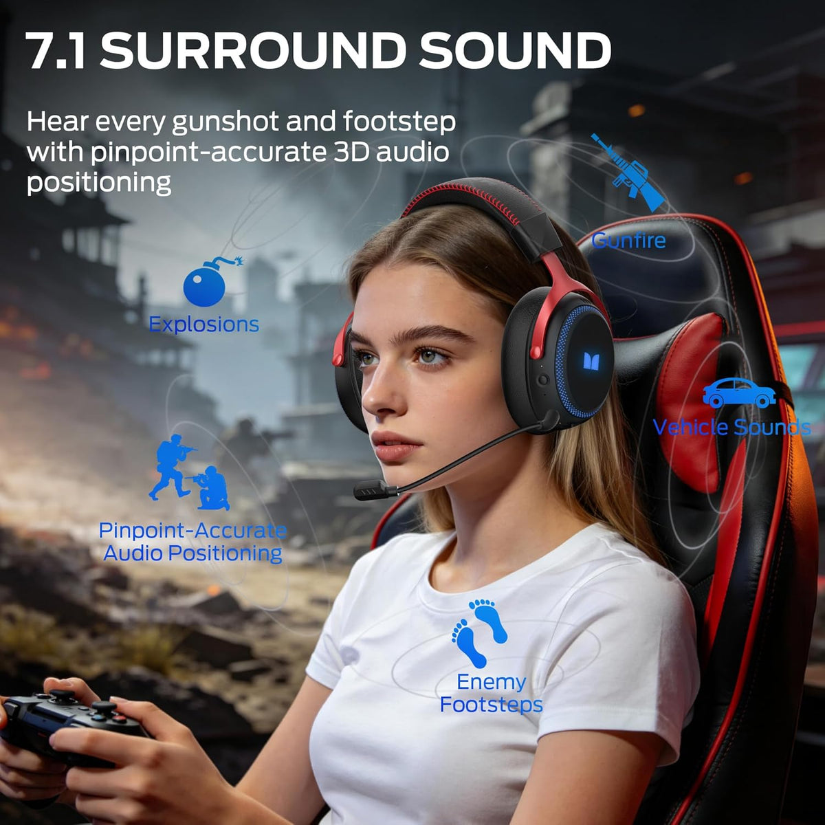 Ασύρματα Gaming Ακουστικά Monster Mission 350, BT / Wi-Fi / Ενσύρματα, Μαύρα