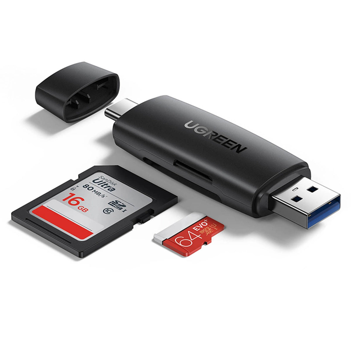 Αναγνώστης καρτών USB / USB-C UGREEN CM304, SD - microSD, Μαύρο 