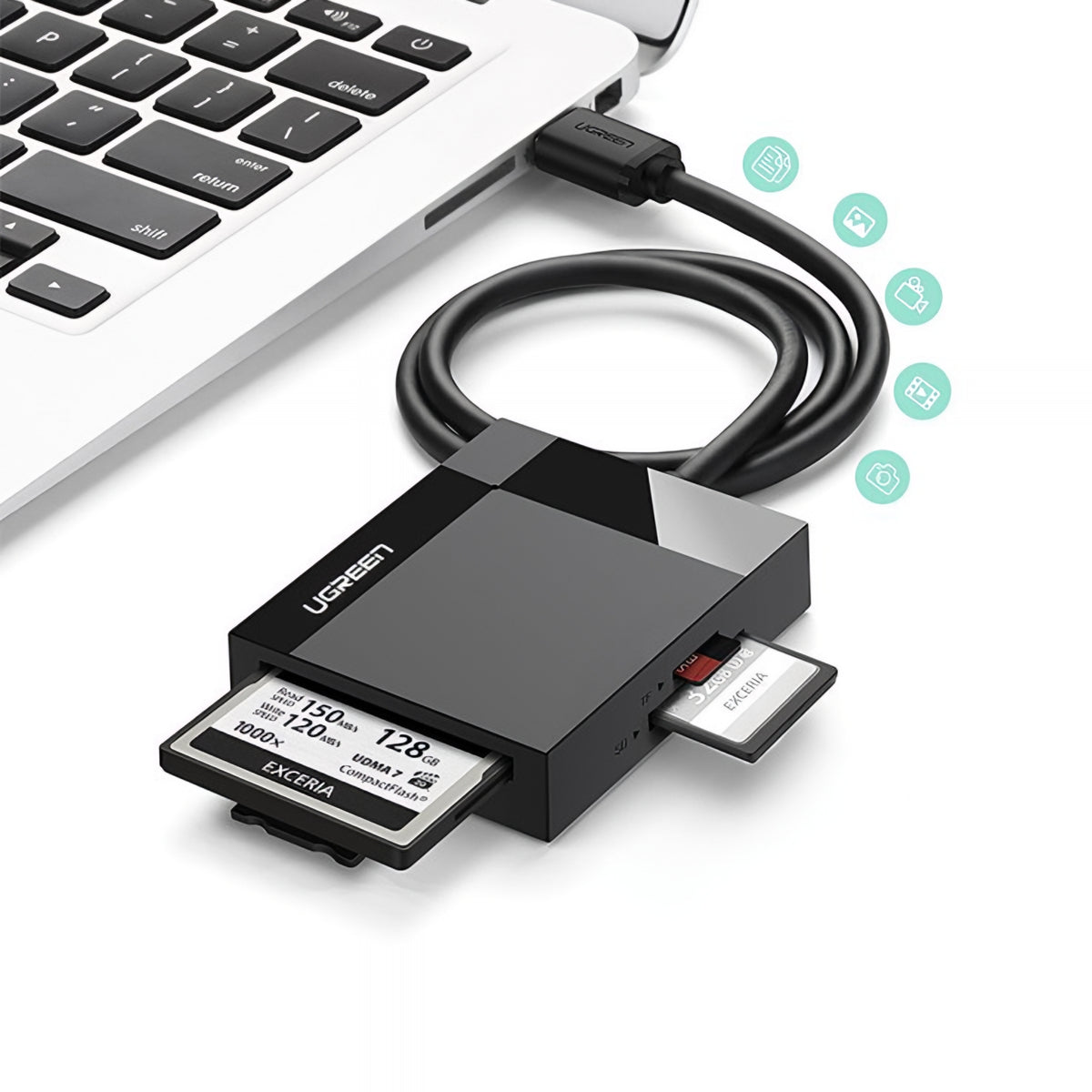 USB 3.0 UGREEN CR125 Card Reader, SD - microSD - CF - MS, Black