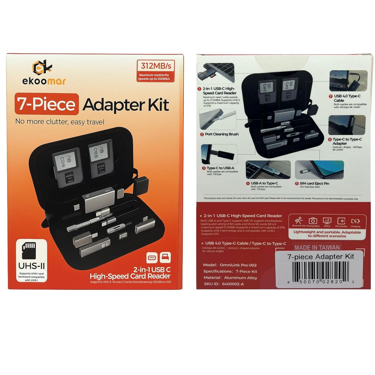 USB / USB-C Card Reader OEM OmniLink Pro-002 Travel, 7in1, Gray