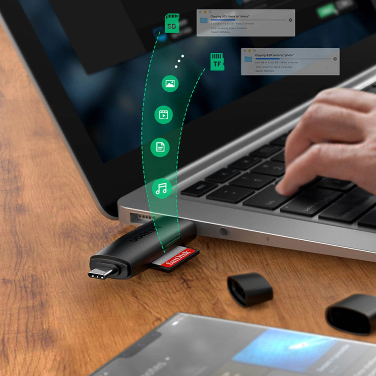 Αναγνώστης καρτών USB / USB-C UGREEN CM304, SD - microSD, Μαύρο 