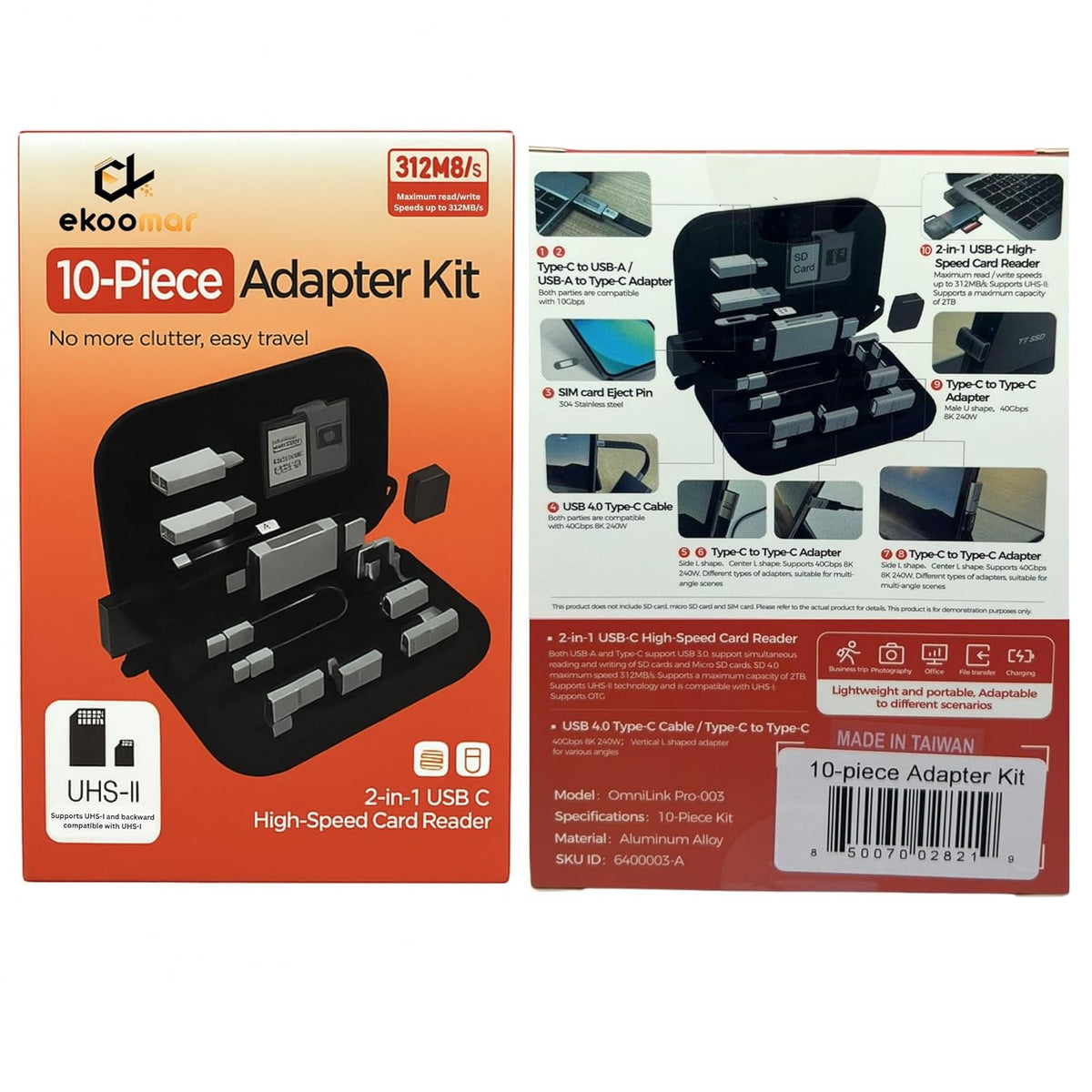 USB / USB-C Card Reader OEM OmniLink Pro-003 Travel, 10in1, Gray