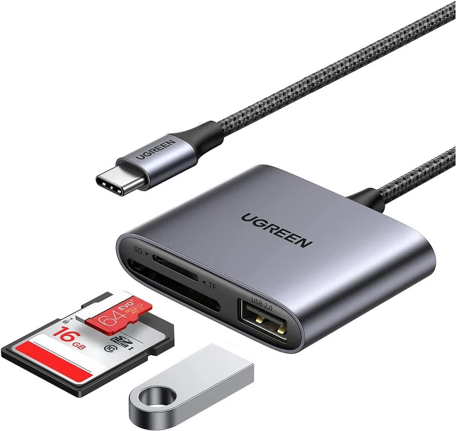 Αναγνώστης Καρτών USB-C UGREEN CM387, USB-A (OTG) - SD - microSD, Μαύρο